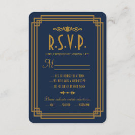 Tarjetas RSVP de boda simple en estilo Art Deco az