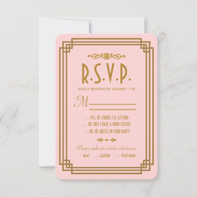 Tarjetas RSVP de boda simple en estilo Art Deco ro (Anverso)