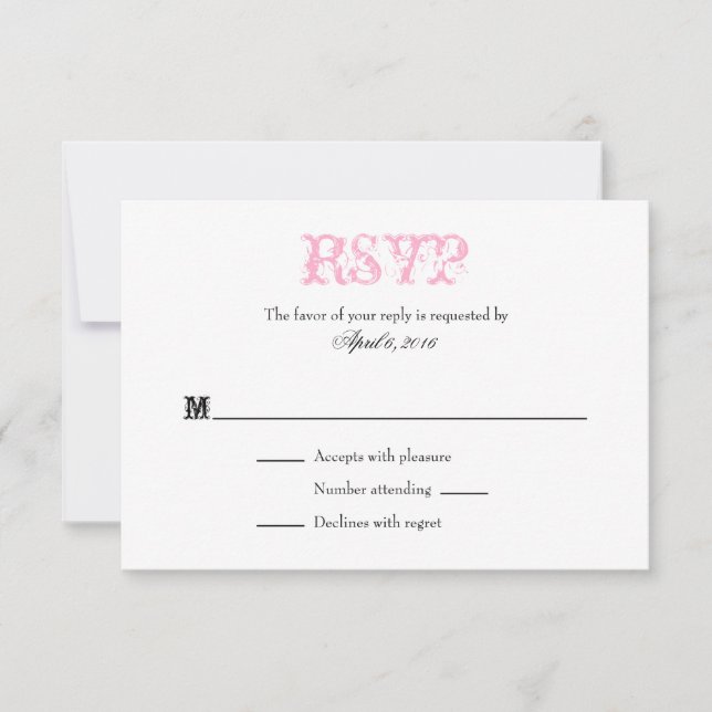 Tarjetas RSVP de boda simple rosada en blanco senc (Anverso)