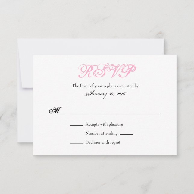 Tarjetas RSVP de boda simple rosada en blanco senc (Anverso)