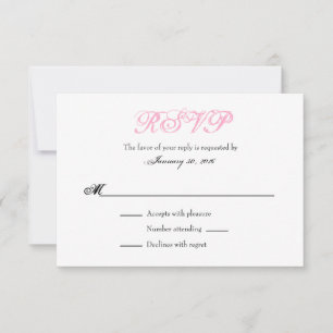 Tarjetas RSVP de boda simple rosada en blanco senc