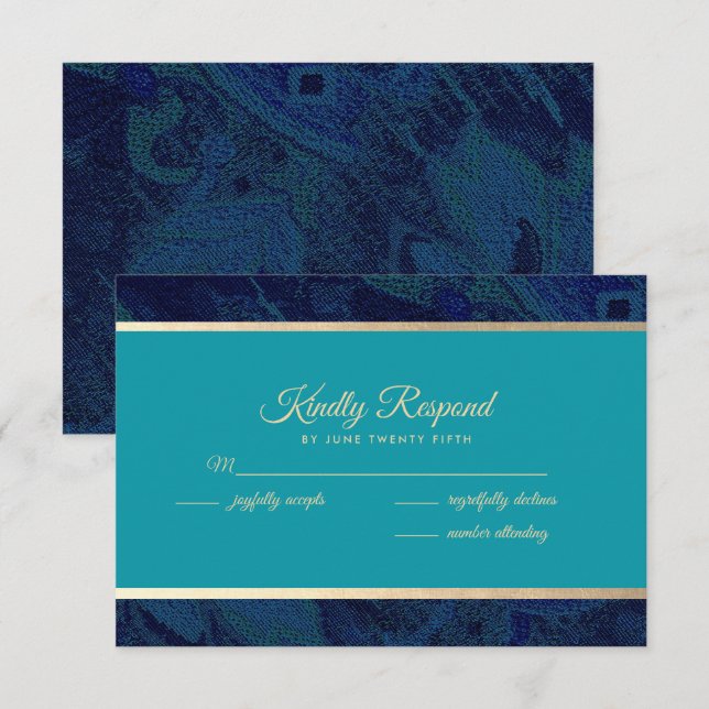 Tarjetas RSVP de boda turquesa azul de la marina (Anverso / Reverso)