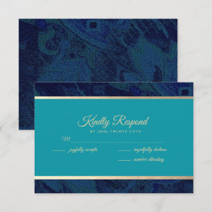 Tarjetas RSVP de boda turquesa azul de la marina