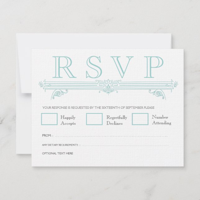 Tarjetas RSVP de Boda Turquesa de Aqua Vintage (Anverso)