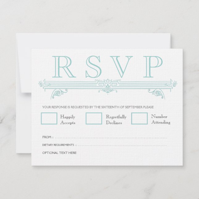 Tarjetas RSVP de Boda Turquesa de Aqua Vintage (Anverso)