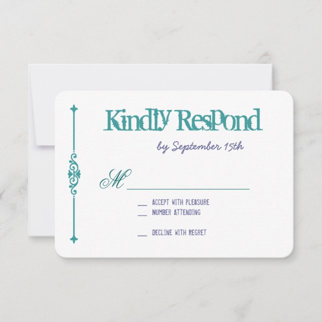 Tarjetas RSVP de Boda Turquesa de Tipografía Púrpu (Anverso)