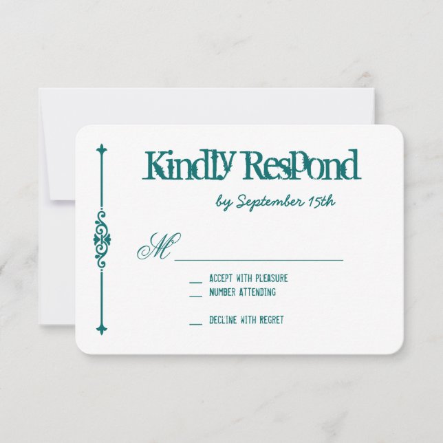 Tarjetas RSVP de Boda Turquesa verde azulada de Ti (Anverso)