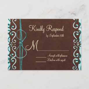 Tarjetas RSVP de boda turquesa y marrón