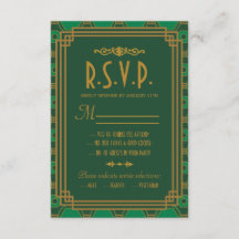Tarjetas RSVP de Boda Verde Art Deco