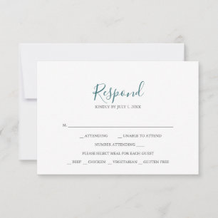 Tarjetas RSVP de boda verde azulada