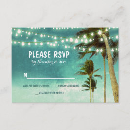 tarjetas RSVP de boda verde azulada para la playa