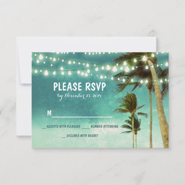 tarjetas RSVP de boda verde azulada para la playa  (Anverso)