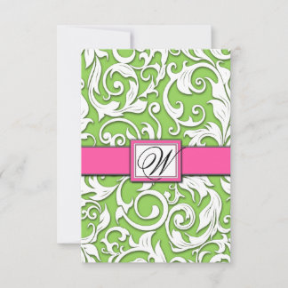 Tarjetas RSVP de boda verde caliente rosa y lima