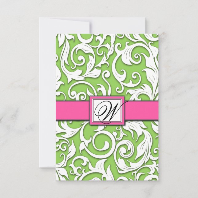 Tarjetas RSVP de boda verde caliente rosa y lima (Anverso)