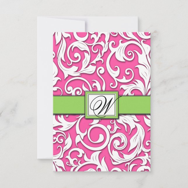 Tarjetas RSVP de boda verde caliente rosa y lima (Anverso)