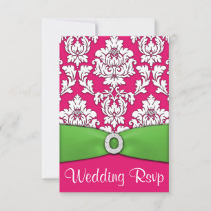 Tarjetas RSVP de boda verde caliente rosa y lima