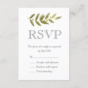 Tarjetas RSVP de Boda Verde minimalista de hojas d