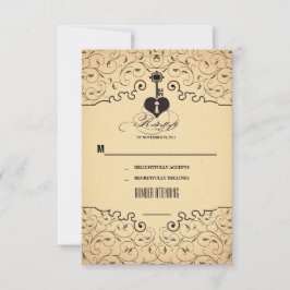 Tarjetas RSVP de Boda Vintage de Clave Corazón