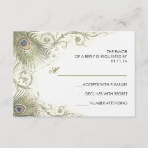 tarjetas RSVP de boda vintage de plumas verdes de