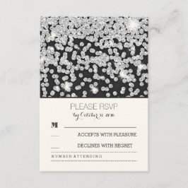 tarjetas RSVP de boda vintage de purpurina plata