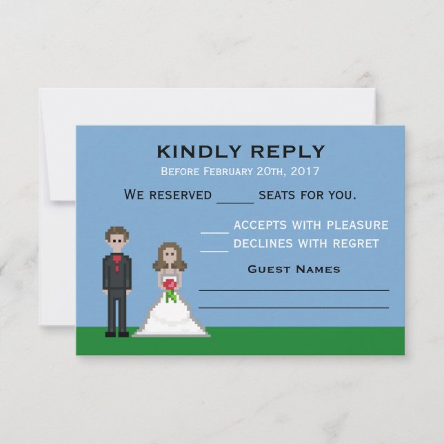 Tarjetas RSVP de Boda y Boda de Pixel Gamer (Anverso)