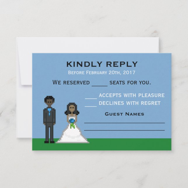 Tarjetas RSVP de Boda y Boda de Pixel Gamer (Anverso)