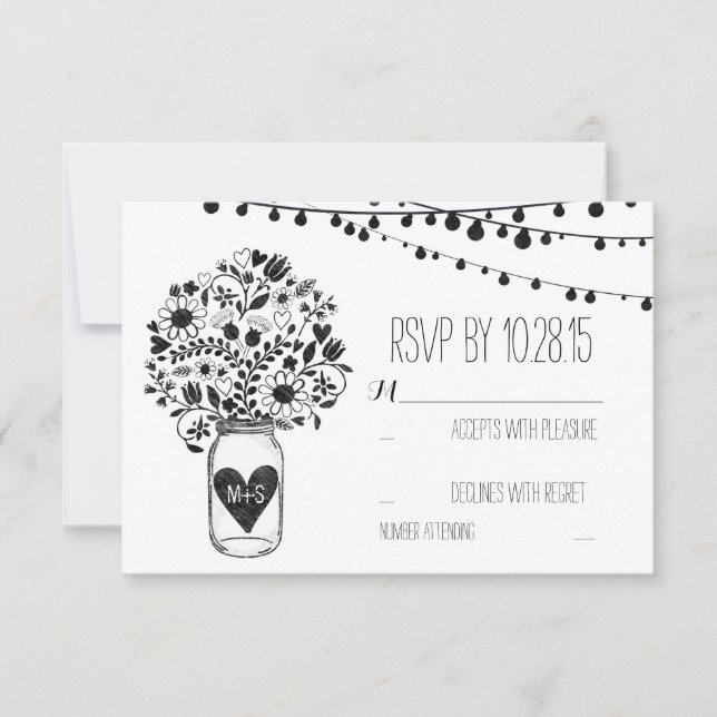 Tarjetas RSVP de bodas blancas de masón (Anverso)