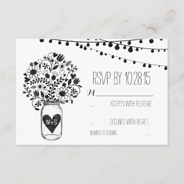 Tarjetas RSVP de bodas blancas de masón (Anverso)