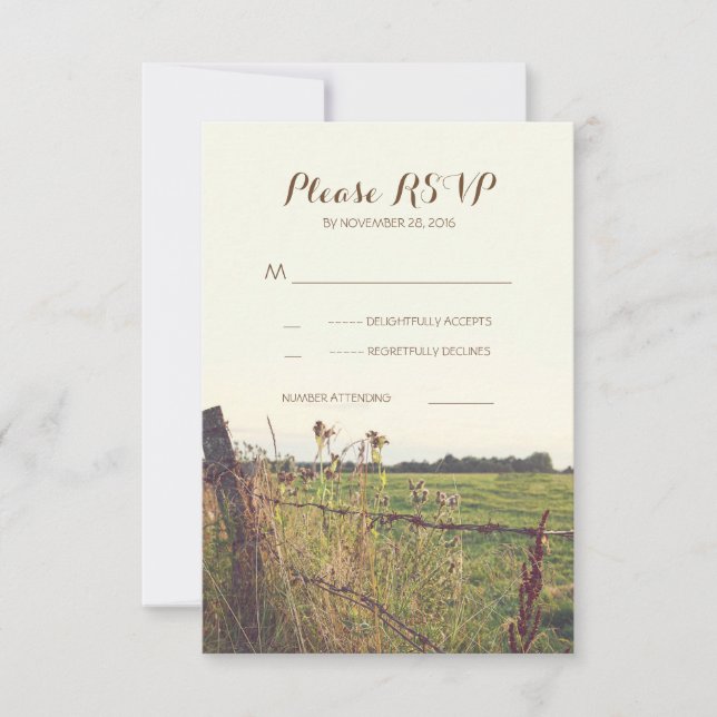 Tarjetas RSVP de bodas de alambre de púas rurales (Anverso)
