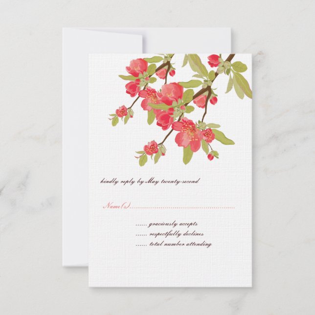Tarjetas RSVP de bodas de arbol rosa (Anverso)