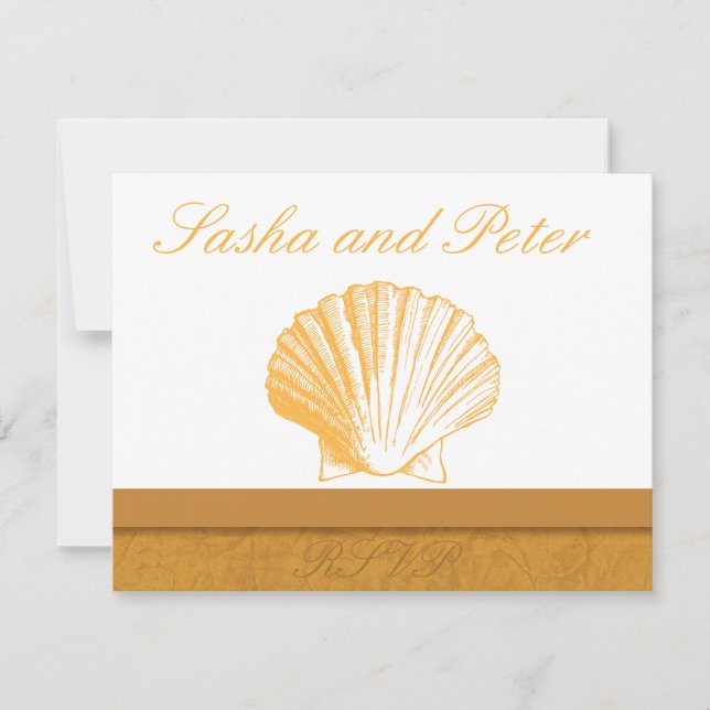 Tarjetas RSVP de bodas de arena dorada (Anverso)