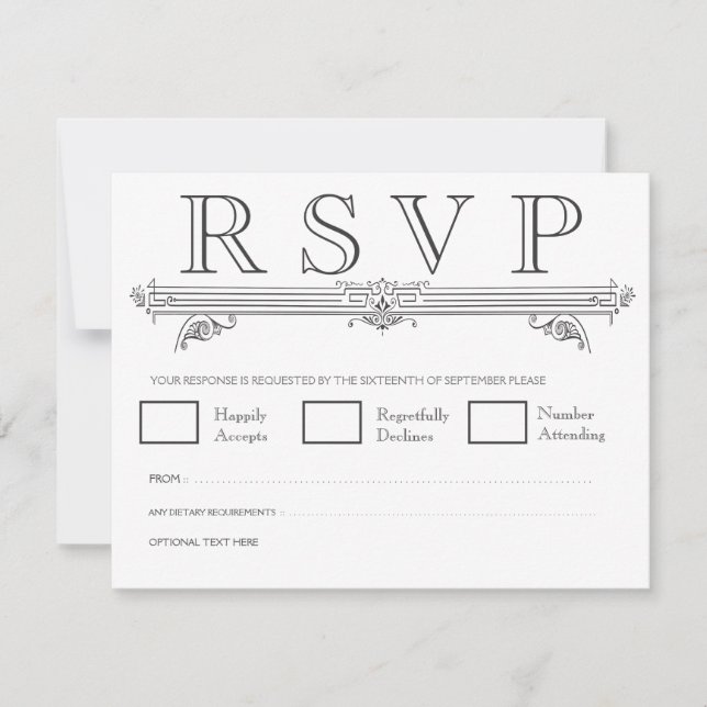 Tarjetas RSVP de bodas de cuatrefoil en blanco y n (Anverso)