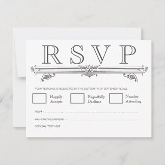 Tarjetas RSVP de bodas de cuatrefoil en blanco y n