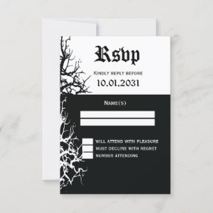Tarjetas RSVP de bodas de Halloween en blanco y ne