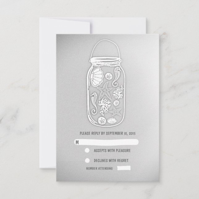 tarjetas RSVP de bodas de marisco de playa gris cl (Anverso)