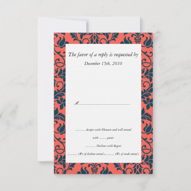 Tarjetas RSVP de bodas de matrimonio y damasco de  (Anverso)