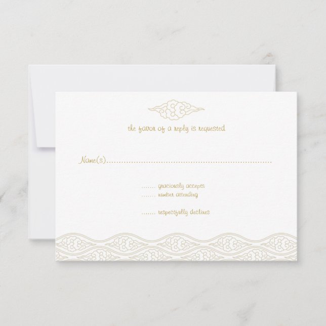 Tarjetas RSVP de bodas de nubes chinas de oro (Anverso)
