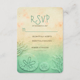 Tarjetas RSVP de bodas de playa de arena dorada