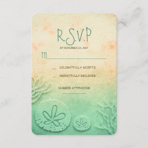 Tarjetas RSVP de bodas de playa de arena dorada