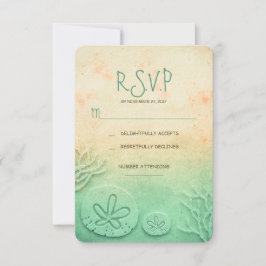 Tarjetas RSVP de bodas de playa de arena dorada