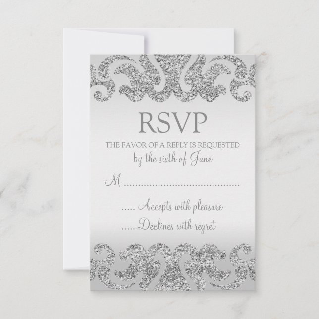 Tarjetas RSVP de bodas de Purpurina plateado