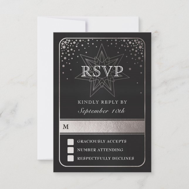 Tarjetas RSVP de bodas de unión celestial (Plata) (Anverso)