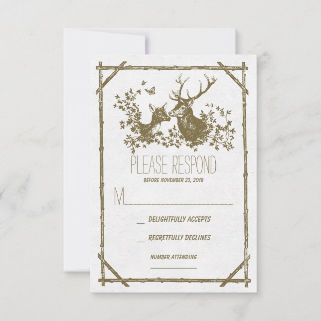 Tarjetas RSVP de bodas de venado rusas (Anverso)