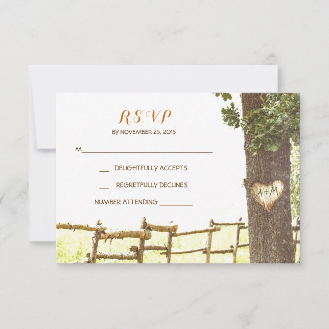 tarjetas RSVP de bodas en el campo del árbol de am (Anverso)