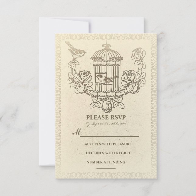 tarjetas RSVP de bodas en jaula de aves de amor vi (Anverso)