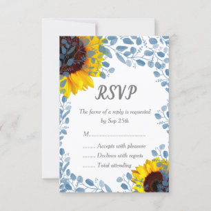 Tarjetas RSVP de bodas florales de girasol azul fl