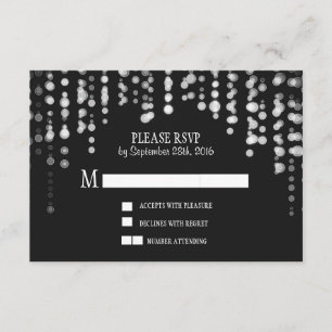 tarjetas RSVP de bodas negras con luces de trineo