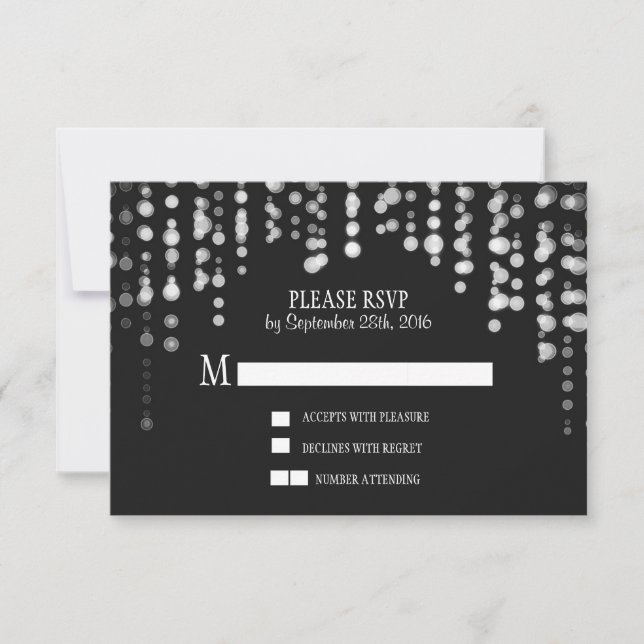 tarjetas RSVP de bodas negras con luces de trineo (Anverso)