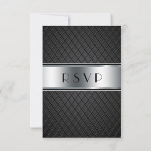 Tarjetas RSVP de bodas, negro elegante y plateado