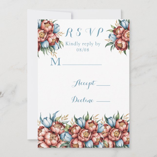 Tarjetas RSVP de Bodas Románticas y Tulipanes (Anverso)